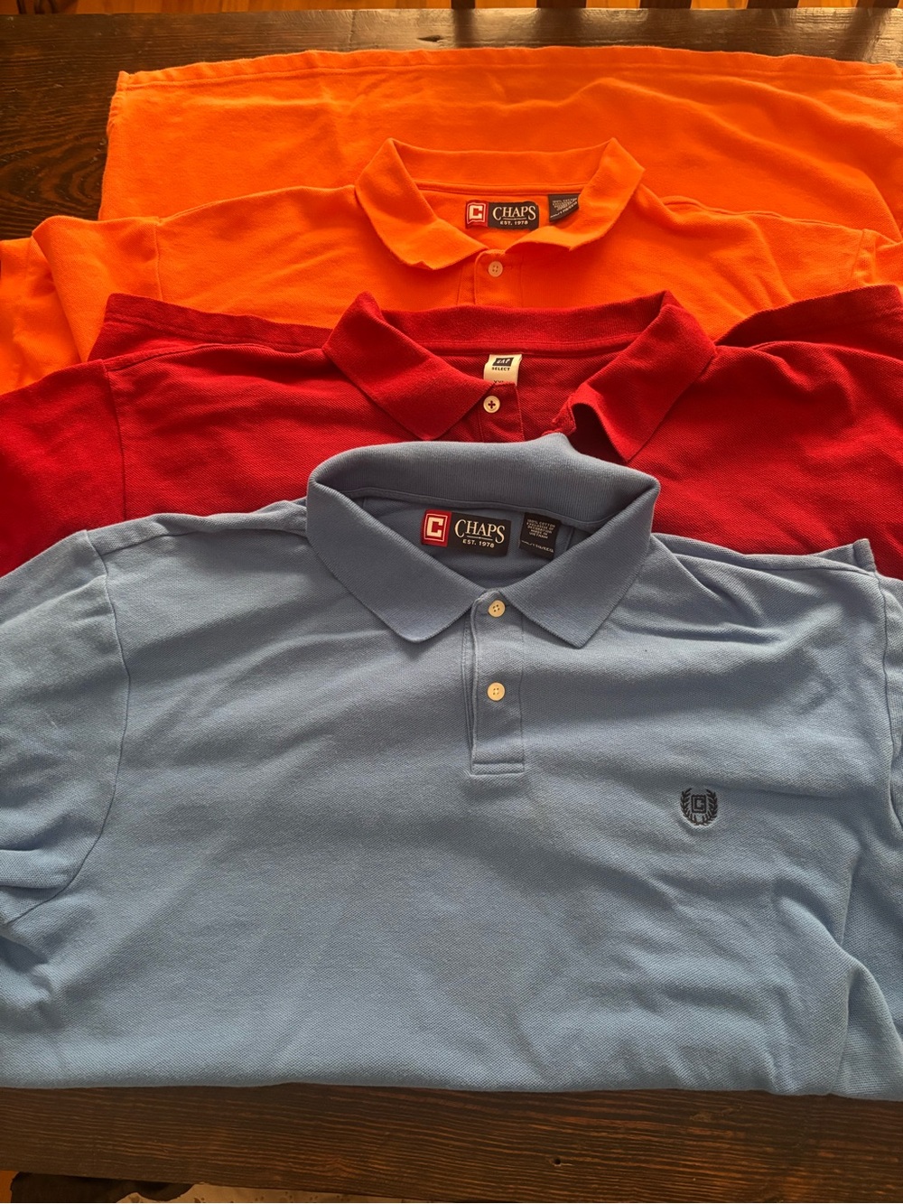 Chaps Men’s Polo Trio — Light Blue, Red, Orange